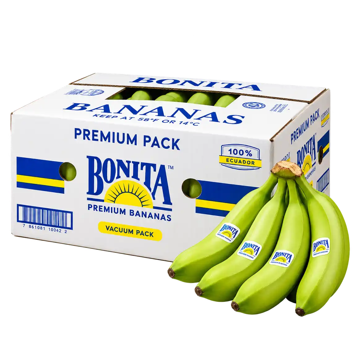Caja Bonita Premium Pack con un racimo de banano.